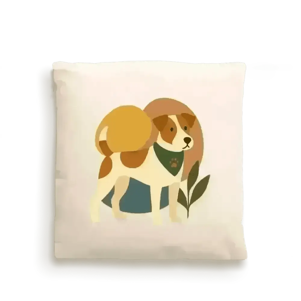 Cream-colored dog portrait cushion cover in fairtrade-certified cotton with concealed zip