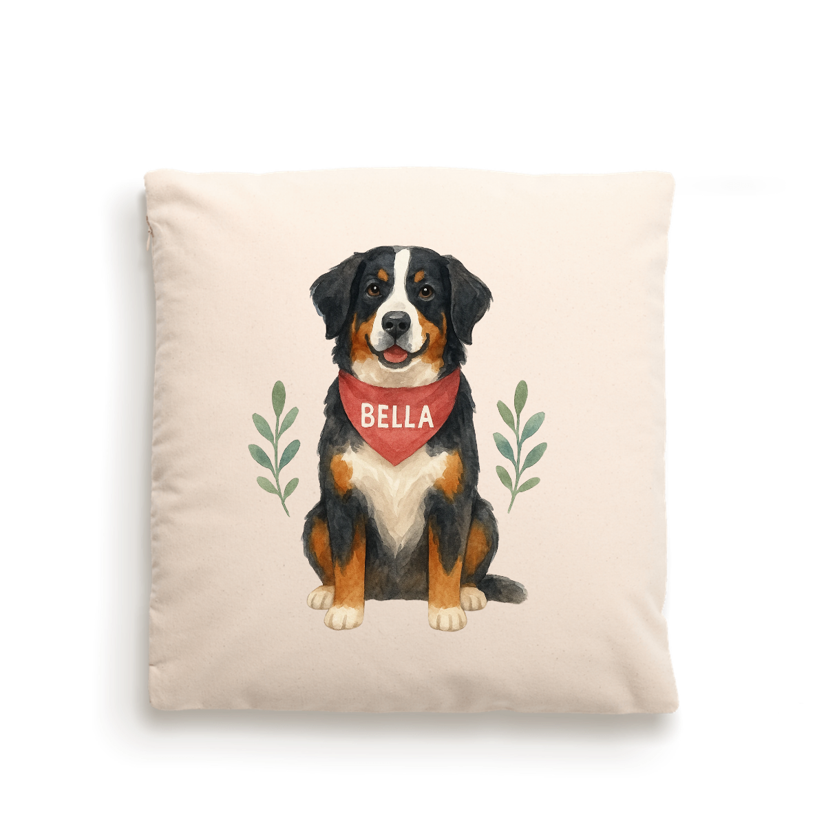 Dog Portrait Cushion Cover (Fairtrade Cotton) – Personalised - Bernese Mountain Dog