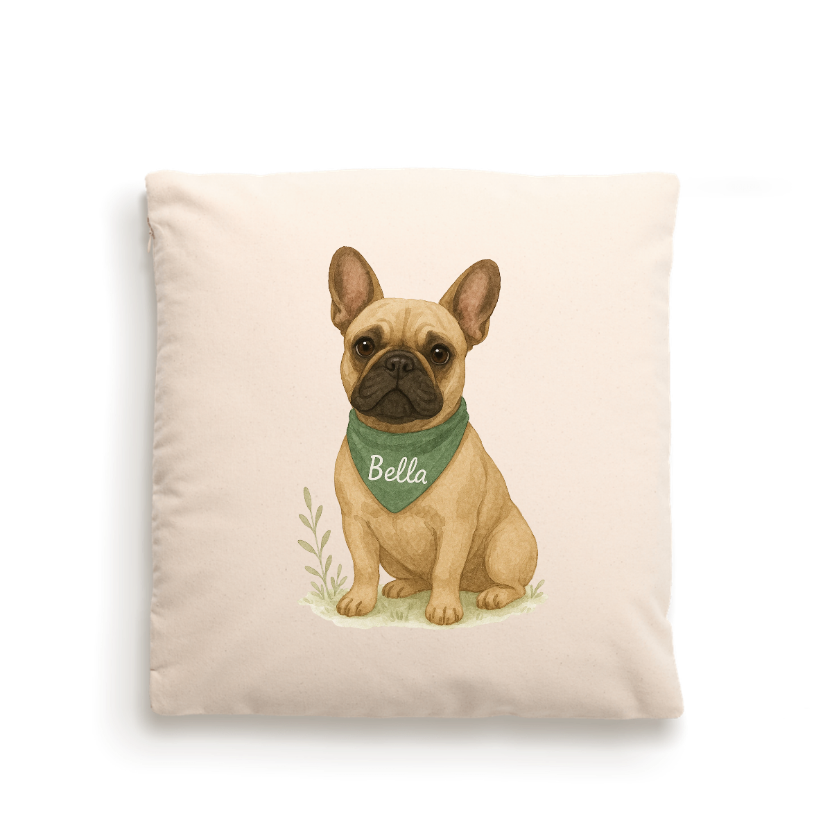 Dog Portrait Cushion Cover (Fairtrade Cotton) – Personalised - French Bull Dog