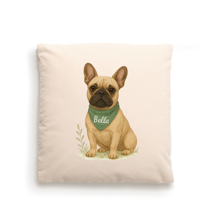 Dog Portrait Cushion Cover (Fairtrade Cotton) – Personalised - French Bull Dog