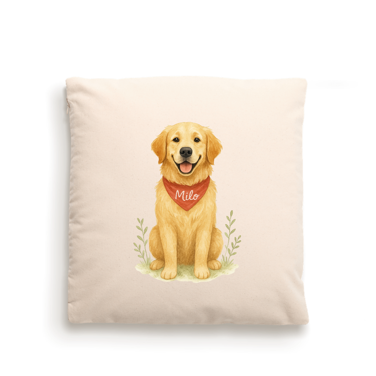 Dog Portrait Cushion Cover (Fairtrade Cotton) – Personalised - Golden Retriever