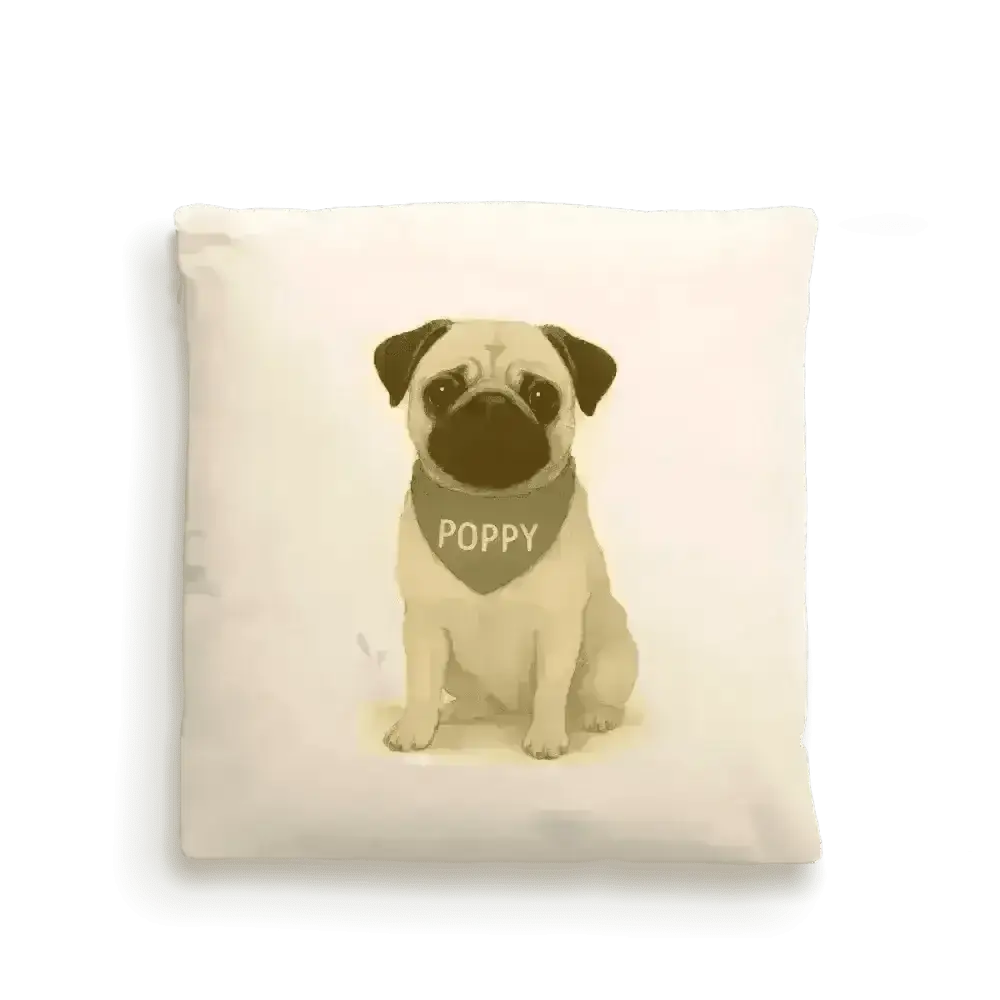 Dog Portrait Cushion Cover (Fairtrade Cotton) – Personalised - Pug