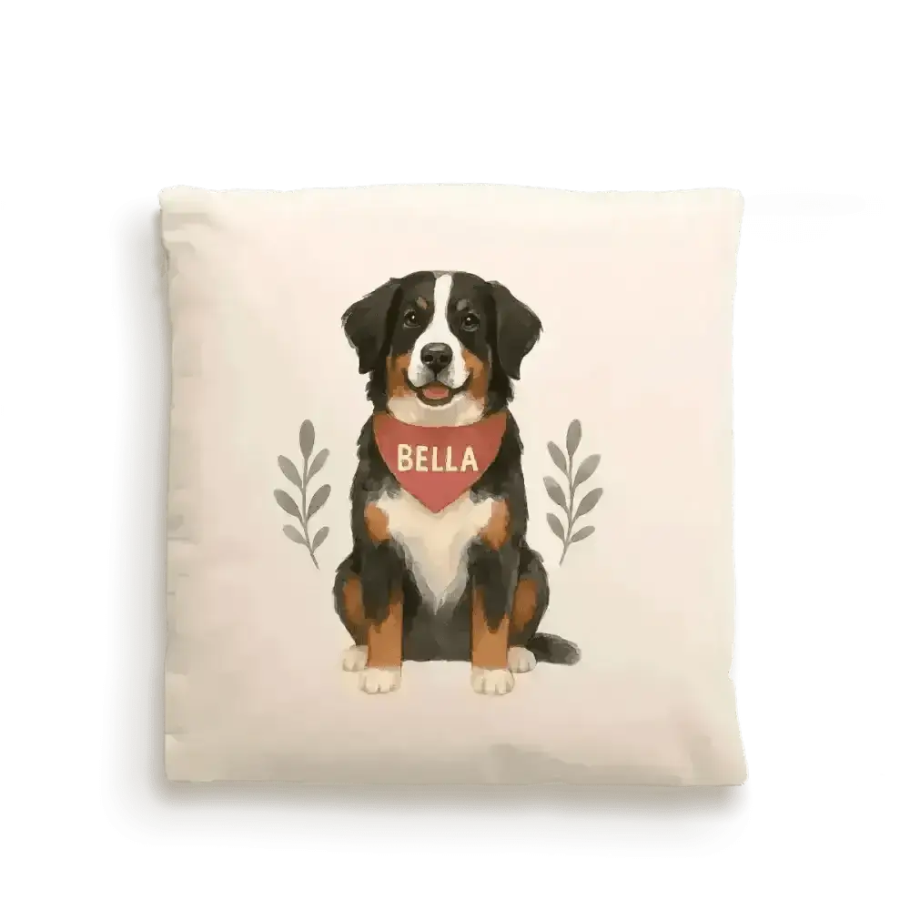 Dog Portrait Cushion Cover (Fairtrade Cotton) – Personalised - Bernese Mountain Dog