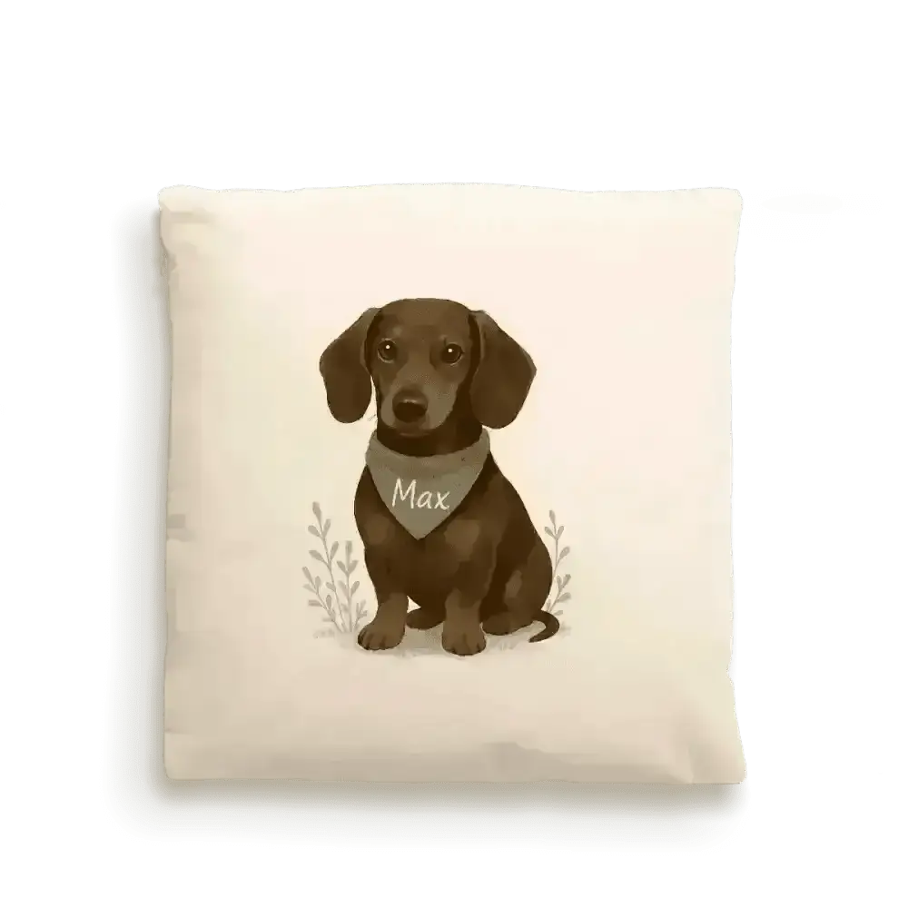 Dog Portrait Cushion Cover (Fairtrade Cotton) – Personalised - Dachsund