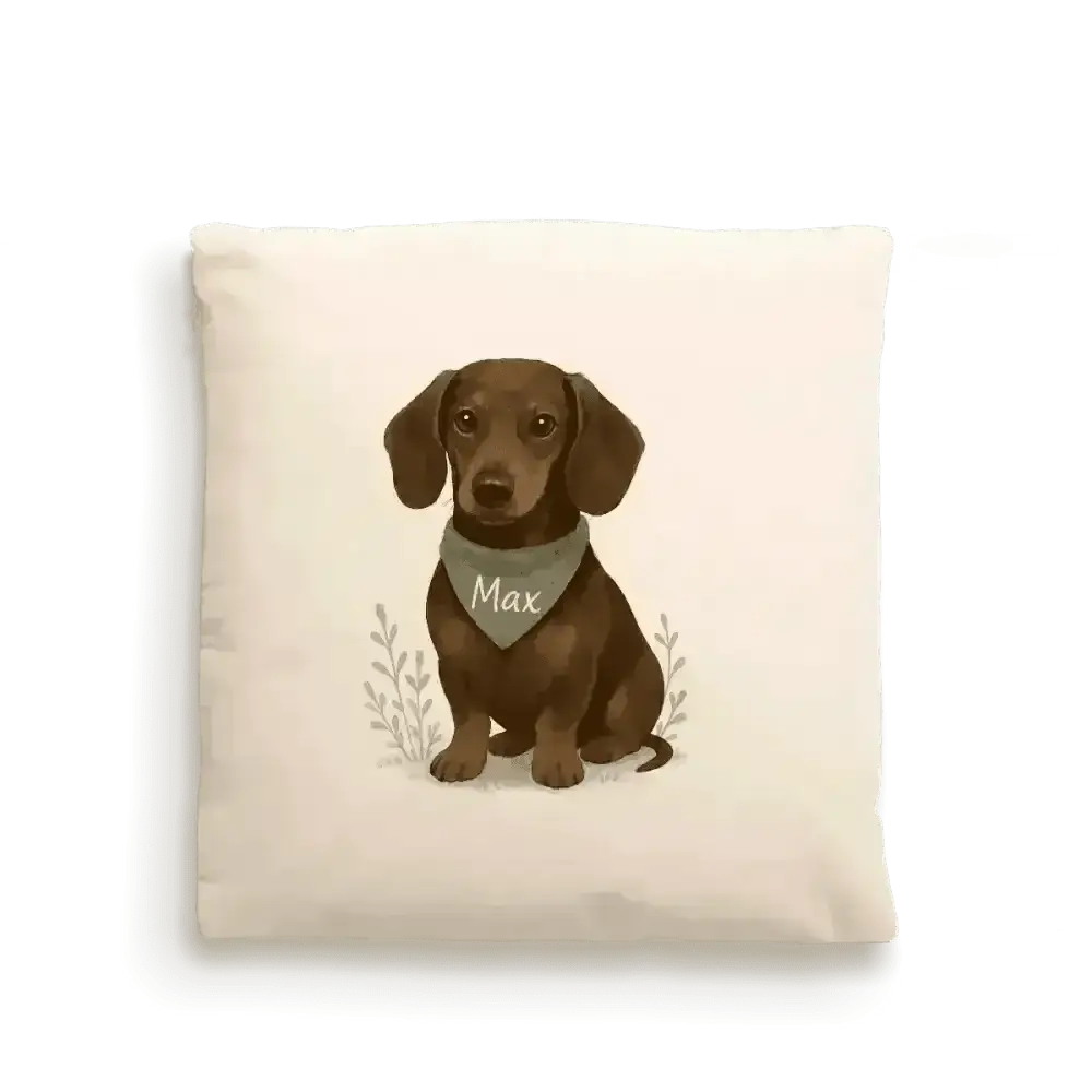 Dog Portrait Cushion Cover (Fairtrade Cotton) – Personalised - Dachsund