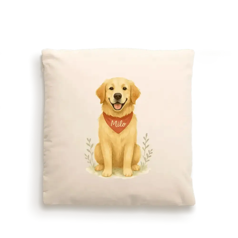 Dog Portrait Cushion Cover (Fairtrade Cotton) – Personalised - Golden Retriever