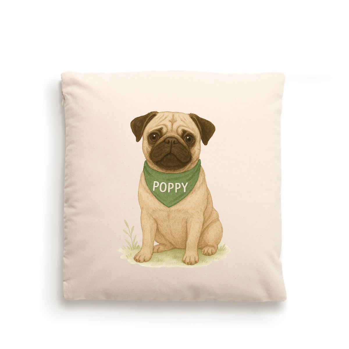 Dog Portrait Cushion Cover (Fairtrade Cotton) – Personalised - Pug