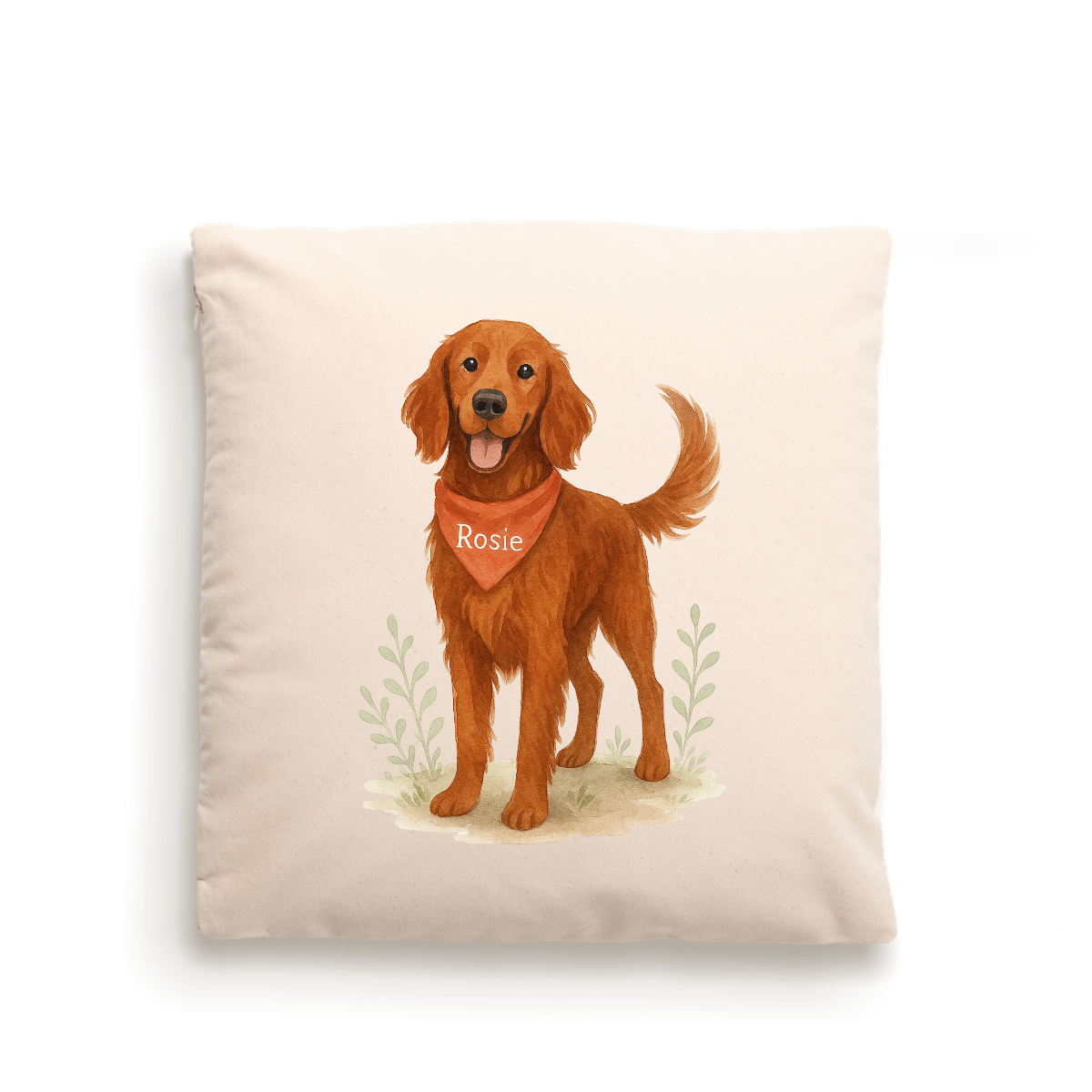 Dog Portrait Cushion Cover (Fairtrade Cotton) – Personalised - Red Setter