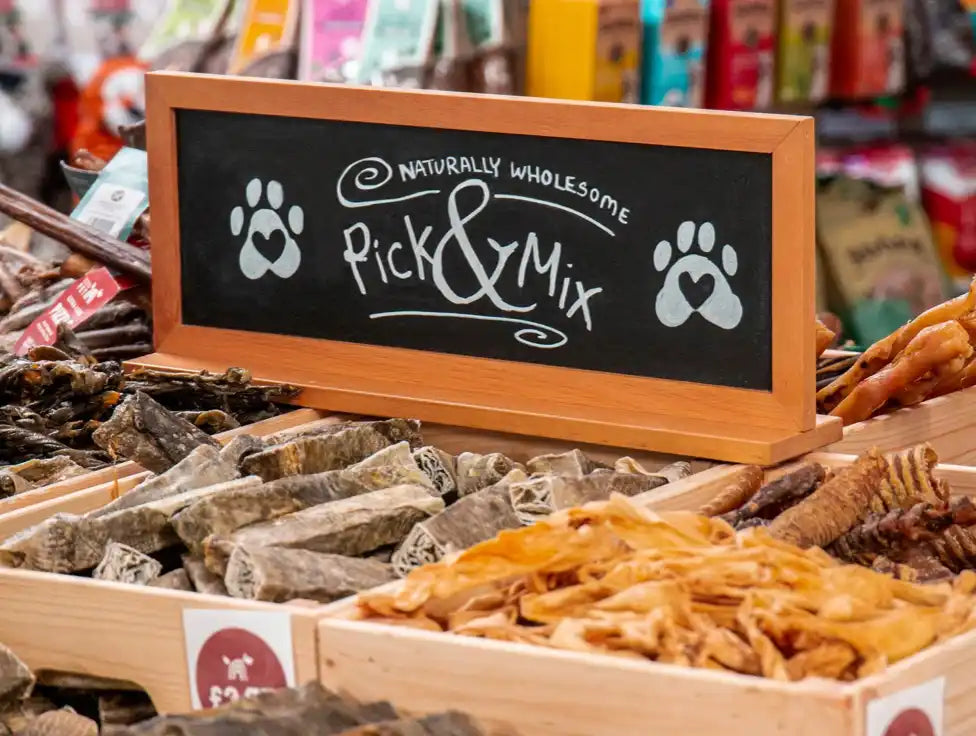 Dog treat pick and mix display.