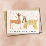 Dog Wedding Congratulations Card: greeting card designed with dogs in formal attire