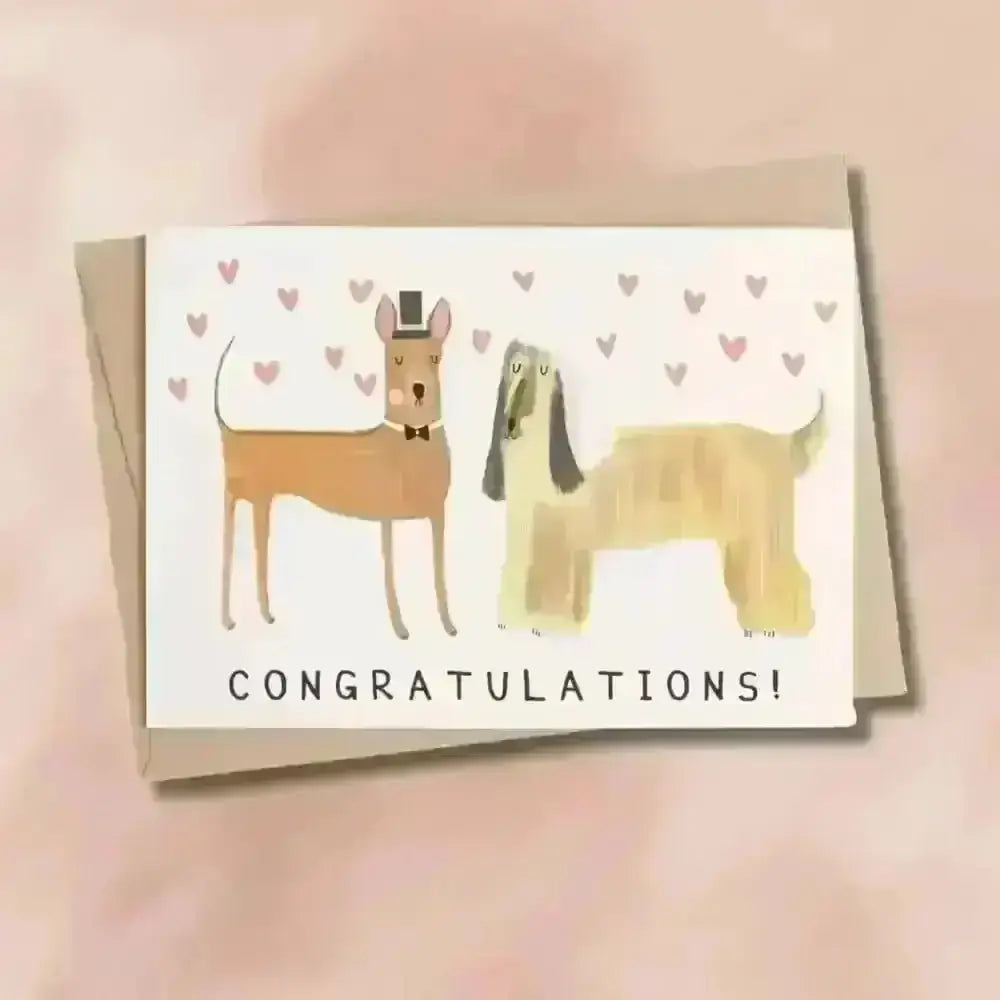 Dog Wedding Congratulations Card: greeting card designed with dogs in formal attire