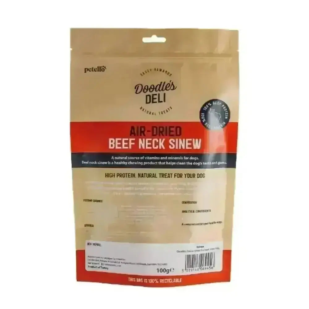Doodles Deli Air Dried Beef Neck Sinew Treat Bag, 100g