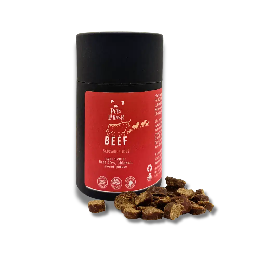 Door 1 Festive Gourmet Sausage Slices in Black Can with Red Label