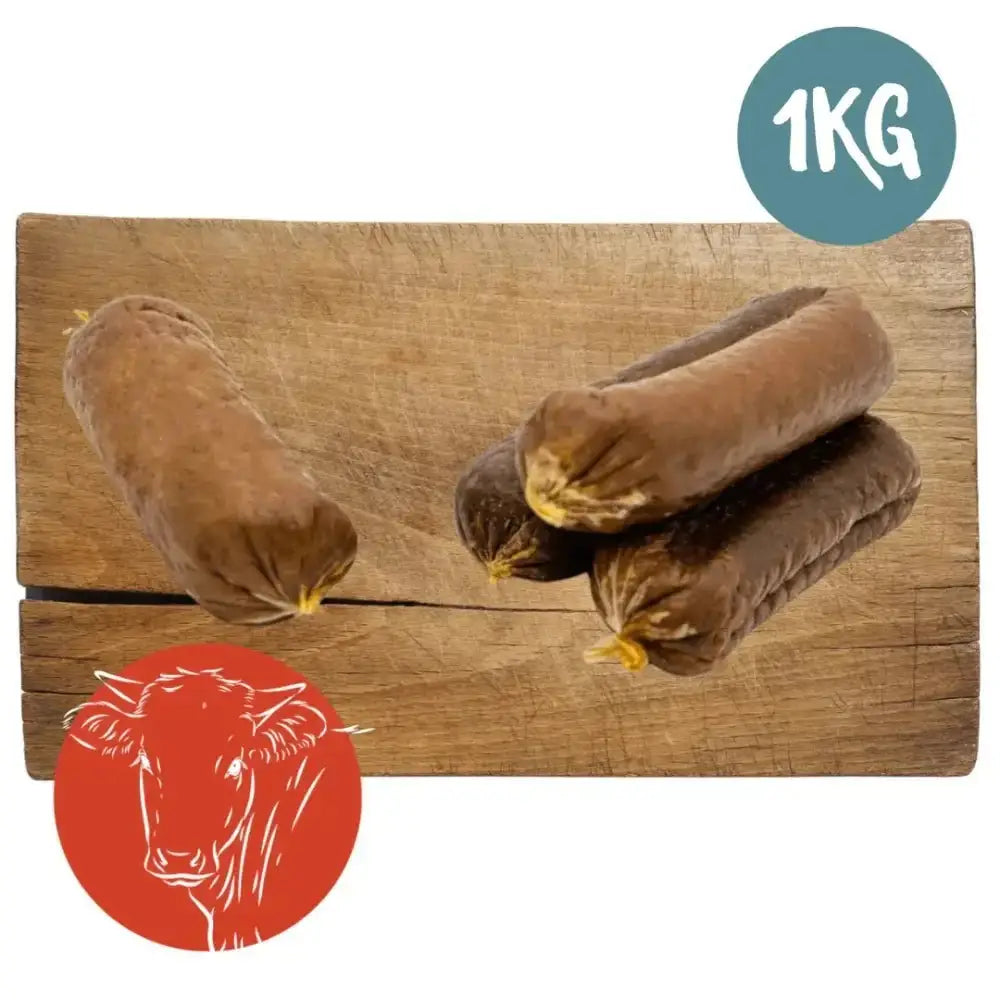 1kg bag of Pets Larder dried beef and garlic sausage for pets