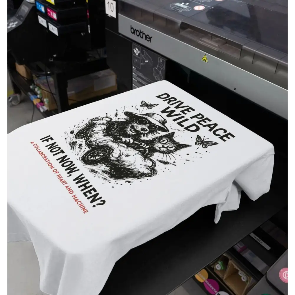 Brother printer with black and white design on top for Drive Peace Wild Organic Cotton T-Shirt
