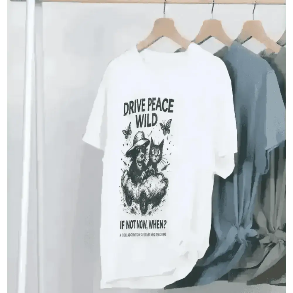 Drive Peace Wild Organic Cotton T-Shirt with black owl and butterfly graphic on white