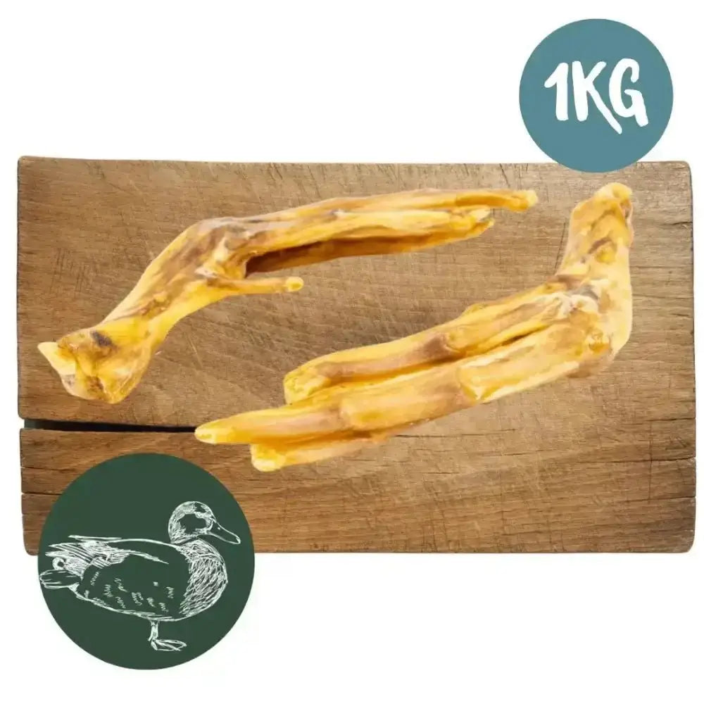 1kg bag of natural dog chew with duck feet and gullet treats