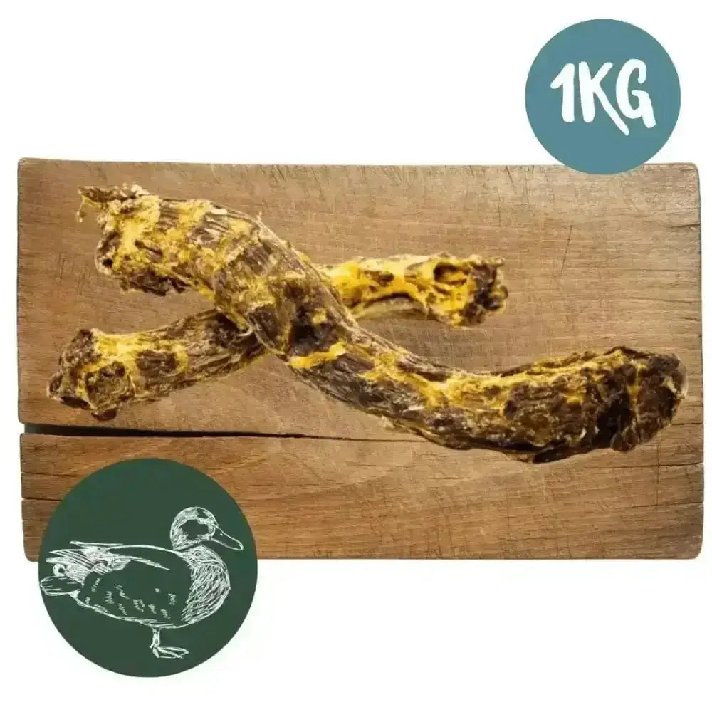 1kg bag of Pets Larder dried duck necks for dogs
