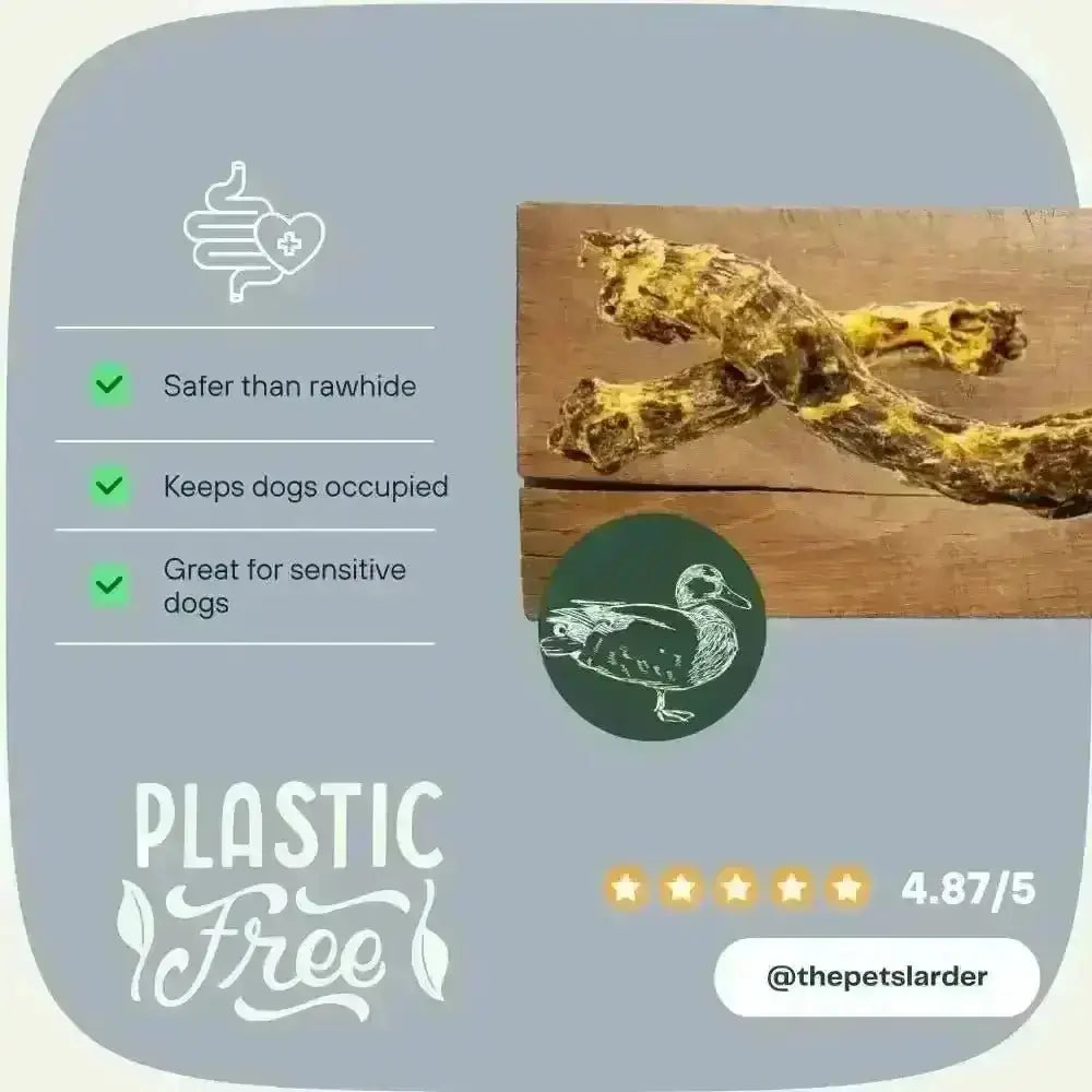 Duck Neck Natural Meat Chew with Yellow Rubber Bone for Dogs