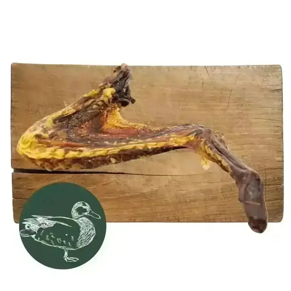 Duck Wing Natural Meat Chew for Dogs 1kg Bag on Wood with Logo