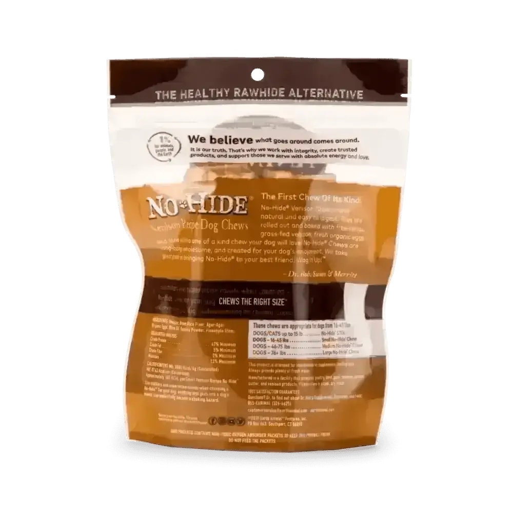 Earth Animal No-Hide Venison Chew packaging for the 2 Pack dog treats