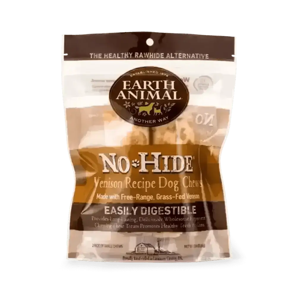 Earth Animal No-Hide Venison Chew featuring free-range grass-fed venison for easy digestion