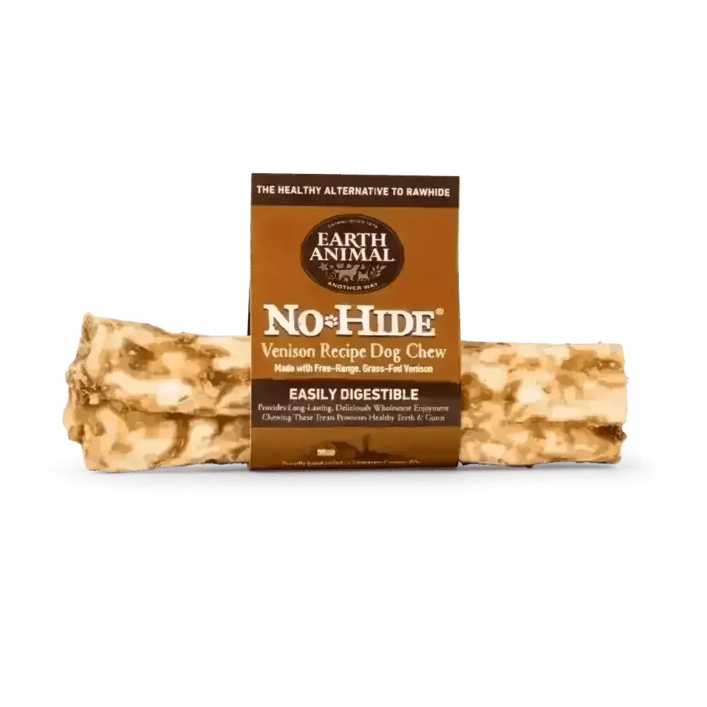 Earth Animal No-Hide Venison Chew for dogs made with free-range grain-fed venison