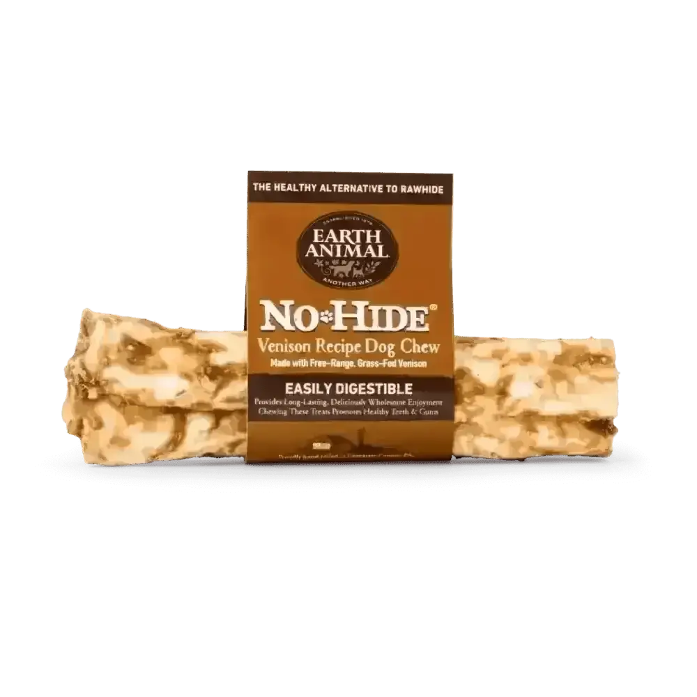 Earth Animal No-Hide Venison Chew for dogs made with free-range grain-fed venison