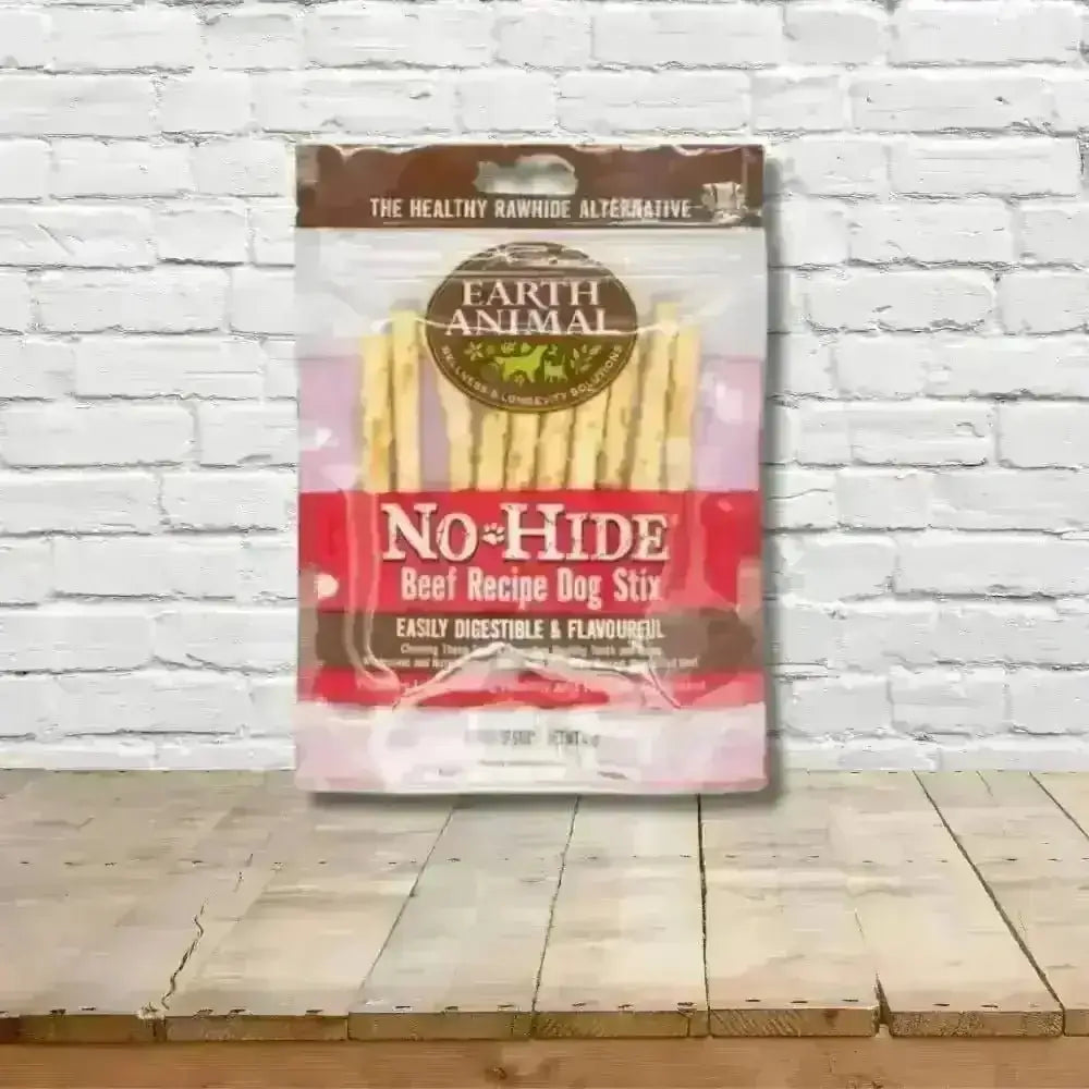 Earth Animal No-Hide Wholesome Beef Stix treat bag for dogs, natural and safe chew