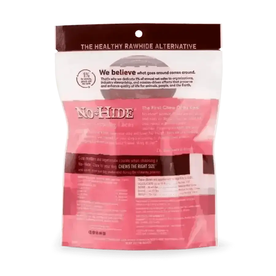 Earth Animal No-Hide Salmon Chew packaging for wholesome dog treats in a 2 pack