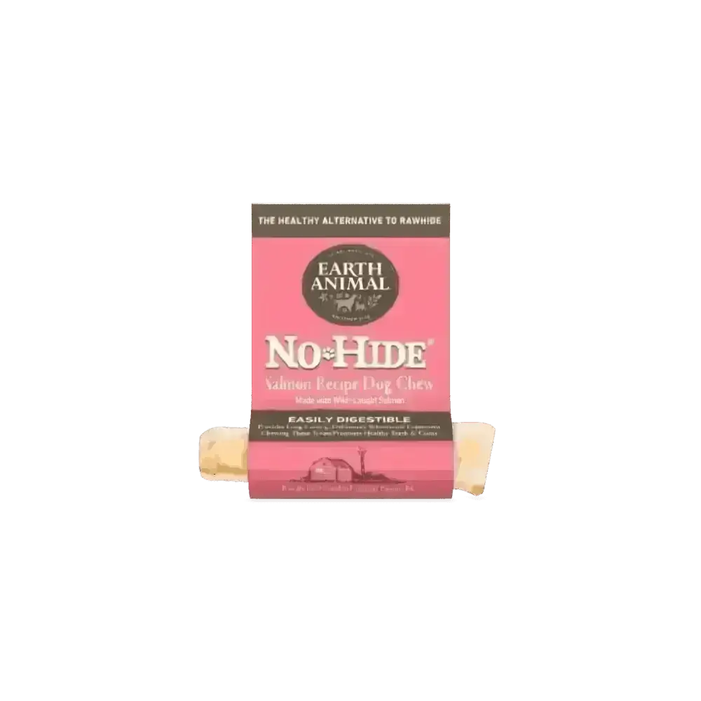 Earth Animal No-Hide Salmon Chew packaging for small dog treats with natural ingredients