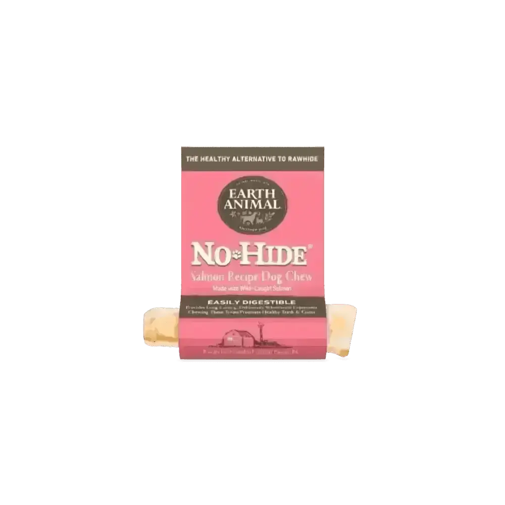 Earth Animal No-Hide Salmon Chew packaging for small dog treats with natural ingredients