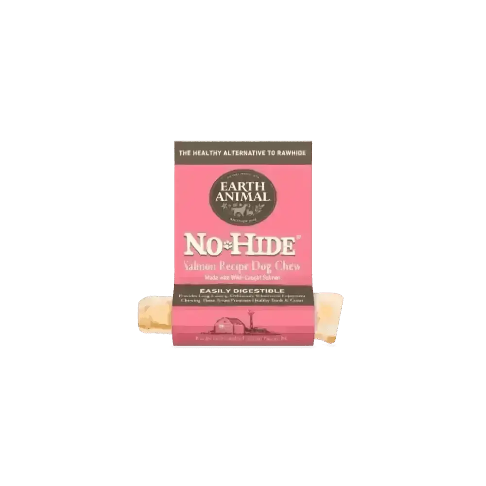 Earth Animal No-Hide Salmon Chew packaging for small dog treats with natural ingredients