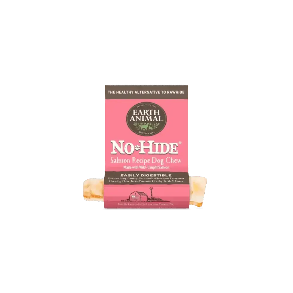 Earth Animal No-Hide Salmon Chew packaging for small dog treats with natural ingredients