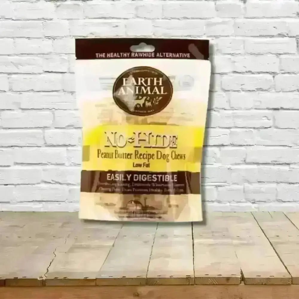 Earth Animal No-Hide Peanut Butter Small Chews bag for dogs with natural peanut butter flavor