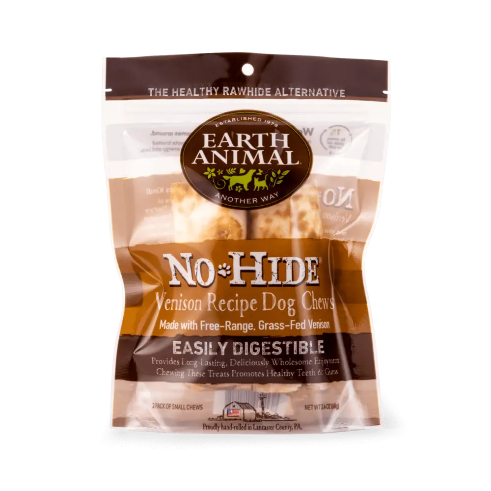 Earth Animal No-Hide Venison Chew featuring free-range grass-fed venison for easy digestion