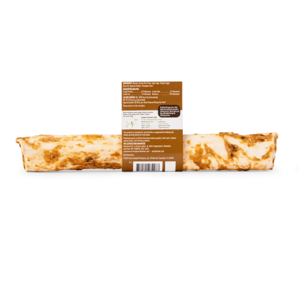 Chocolate bar wrapper with caramel and nuts for Earth Animal No-Hide Venison Chew Large