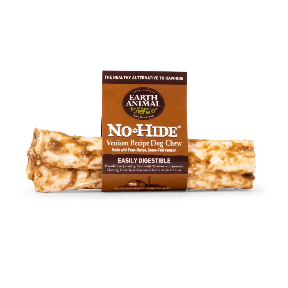 Earth Animal No-Hide Venison Chew for dogs made with free-range grain-fed venison