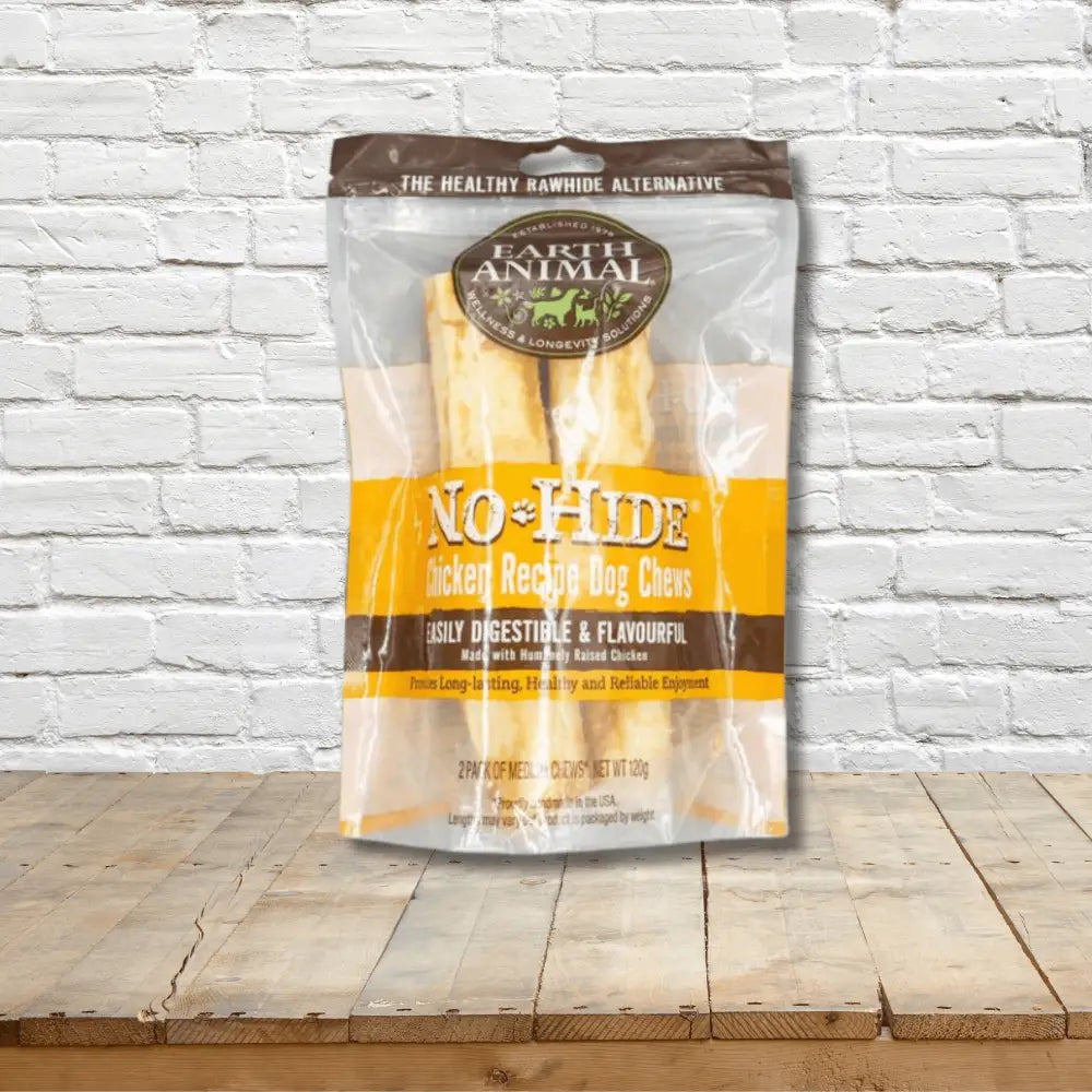 Earth Animal No-Hide Wholesome Chicken Chew 2 Pack yellow rubber bag