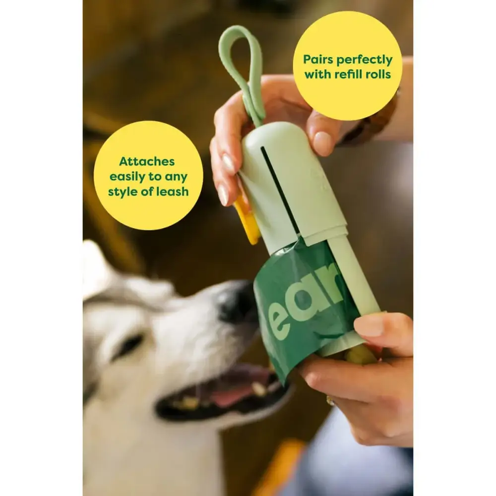 Earth Rated green and white leash dog waste bag dispenser with 15 unscented bags