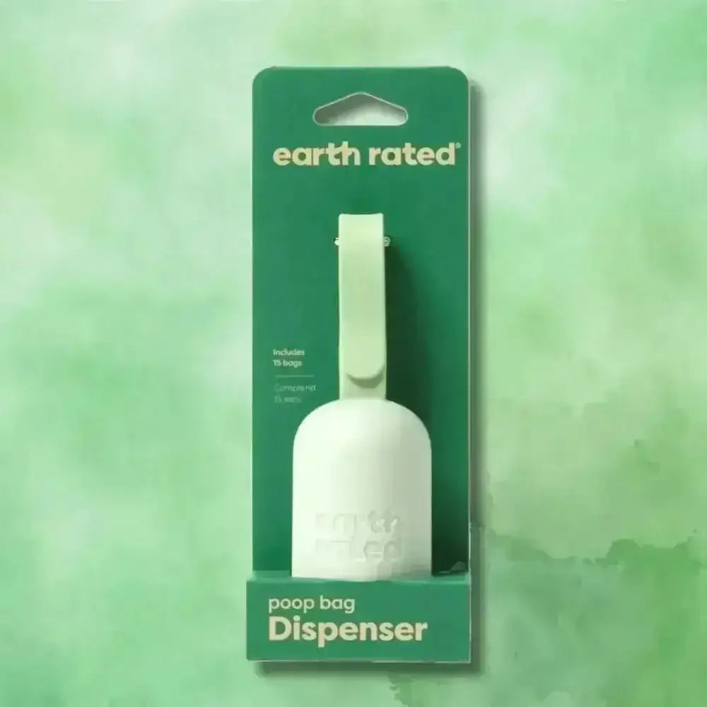 Earth Rated white plastic poop bag dispenser with 15 unscented bags