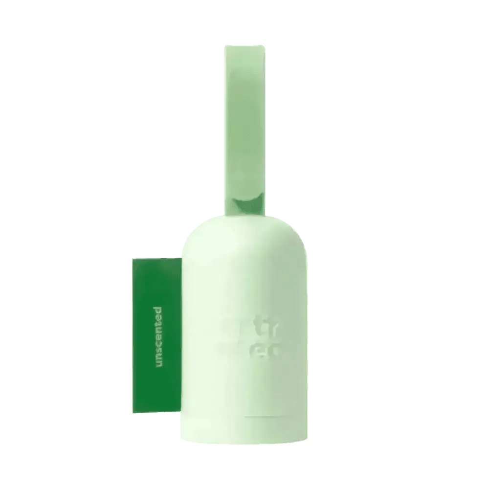 Earth Rated mint green unscented air freshener in sleek leash dispenser with 15 bags