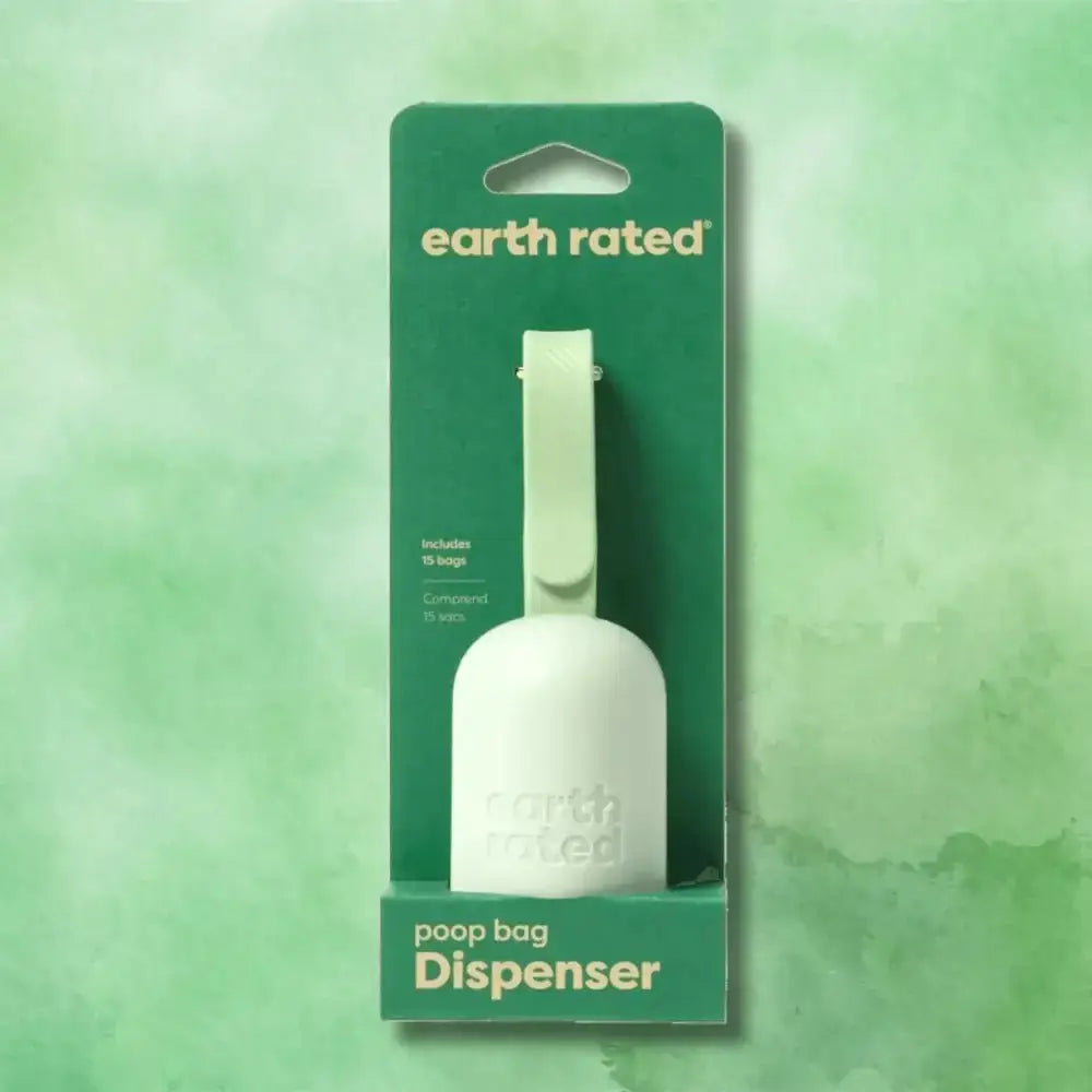 Earth Rated white plastic poop bag dispenser with 15 unscented bags