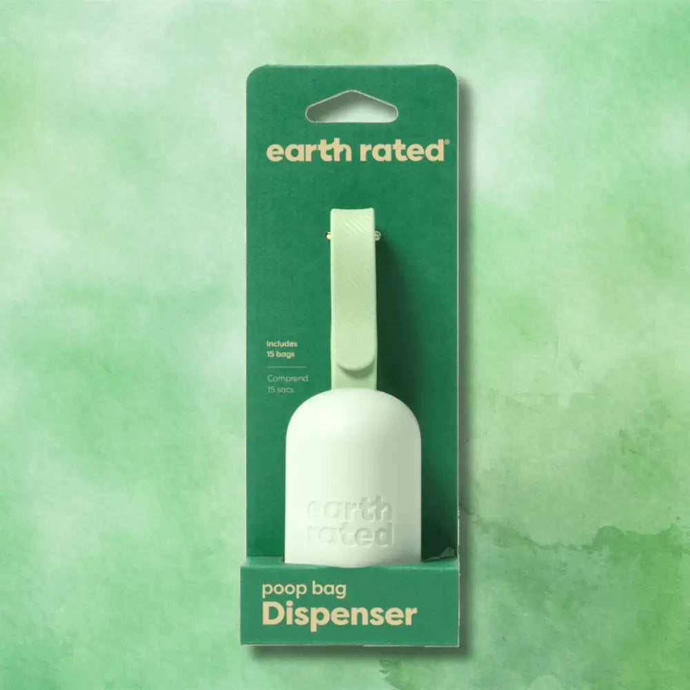 Earth Rated white plastic poop bag dispenser with 15 unscented bags