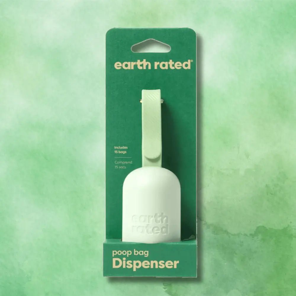 Earth Rated white plastic poop bag dispenser with 15 unscented bags