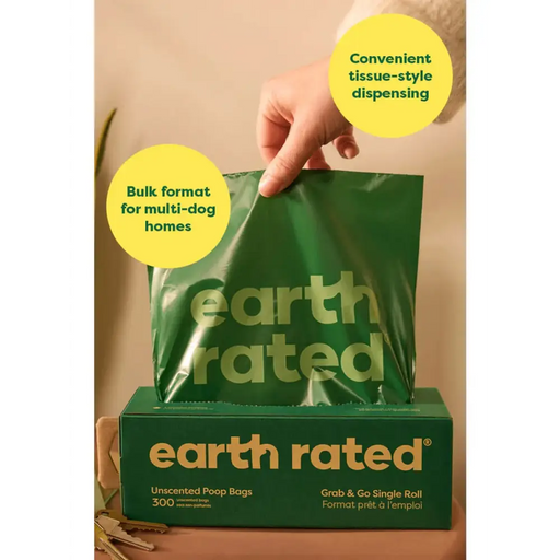 Earth Rated Poop Bags 300 Bags on a Large Single Roll Unscented Available At The Pets Larder Natural Pet Shop.