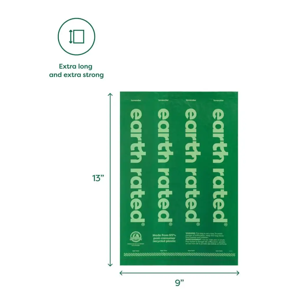 Earth Rated extra long and strong poop bags refill rolls 13x9 inches green with white text