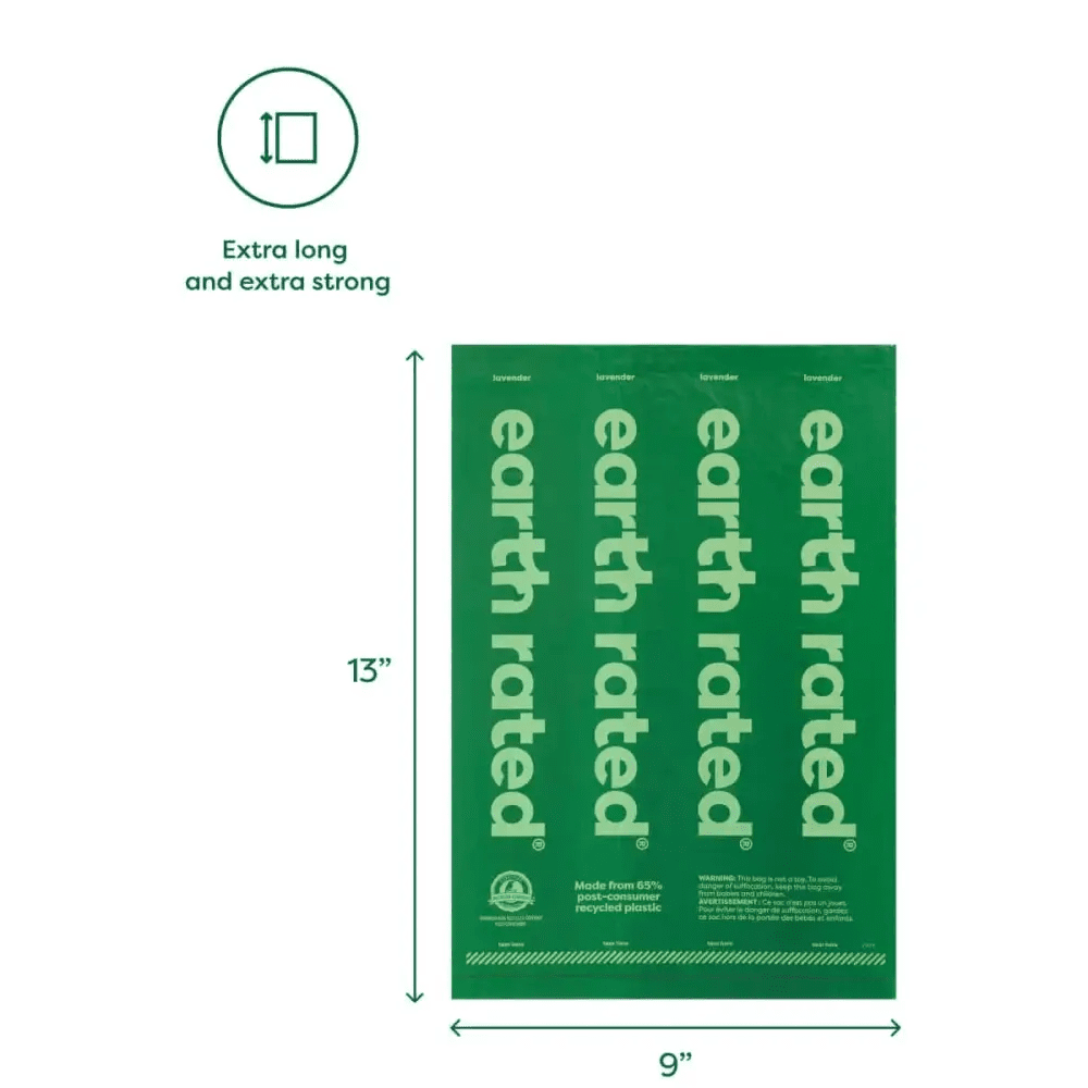 Earth Rated unscented poop bags, 15-roll, extra long 13x9 inch green