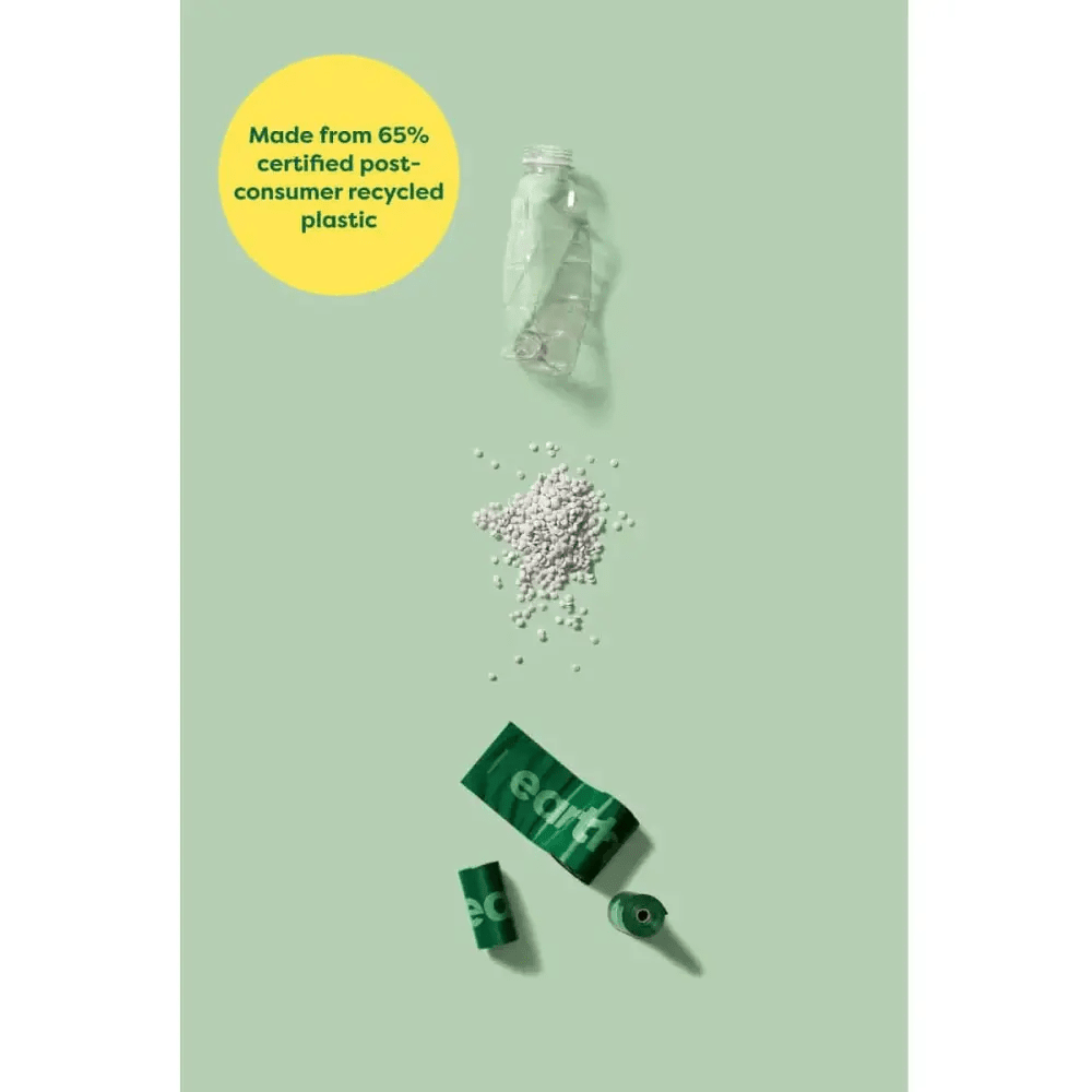 Earth Rated unscented poop bags made from 65% recycled plastic bottles