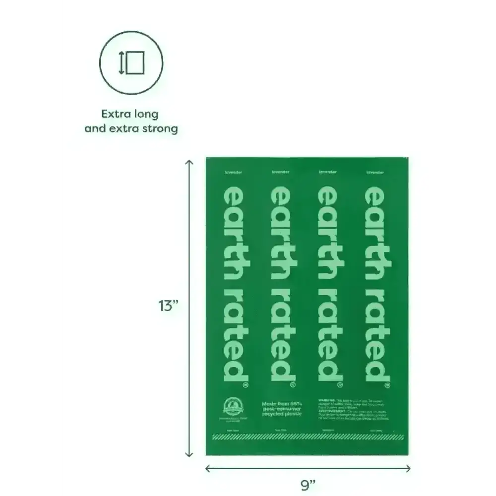 Earth Rated unscented poop bags, 15-roll, extra long 13x9 inch green